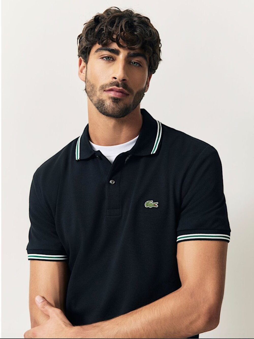 Lacoste Pique Polo Shirt Stripe Collar Regular Fit Short Sleeve